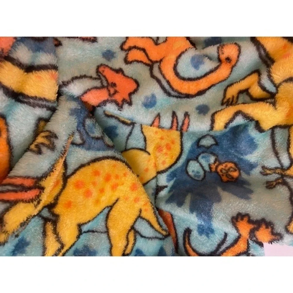 The Big One Dinosaur Plush Throw Blanket Teal Orange Yellow 60x72 Large Fleece